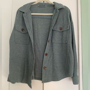 Dark Green Ribbed Button Down Shacket